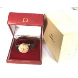 Vintage boxed 9ct gold Omega gents wristwatch cal 286 hand winding omega leather strap watch is