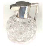 Antique silver and cut glass claret jug London silver hallmarks engraved initials to lid measures