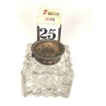 Large Antique silver desk inkwell and calendar glass inkwell measures approx 9.2cm sq the height