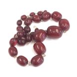 Cherry amber / bakelite bead necklace good internal streaking weight 62g