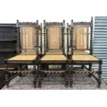 Set 6 antique rattan back barley twist chairs