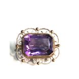 9ct gold large faceted amethyst brooch the brooch 3cm by 2.6cm weight 8.8g measures appx