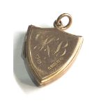 Antique 9ct gold shield design locket measures approx 2.8cm drop by 2.1cm wide engraved initial