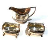 Pair of silver salts and small silver cream jug weight 106g