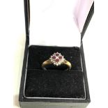 9ct gold diamond ruby cluster ring weight 2.4g