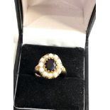 9ct gold garnet & pearl halo ring weight 3.2g