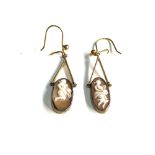 9ct gold cameo drop earrings measure approx 3.4cm drop weight 2.3g