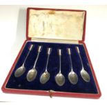 Boxed set of silver and enamel tea spoons Birmingham silver hallmarks