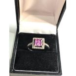 18ct white gold pink sapphire & diamond halo ring weight 4.5g