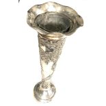 A Victorian silver trumpet shaped mantel vase, 31cm high, Chester 1899 metal liner as shown weight