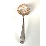 Antique Georgian 1808 silver fruit embossed shifter spoon measures approx 18cm long