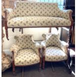 Antique small salon suite, 2 seater, 2 chairs, some damage please view images