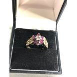 9ct gold 1970s textured diamond & ruby cluster ring eight 4.2g