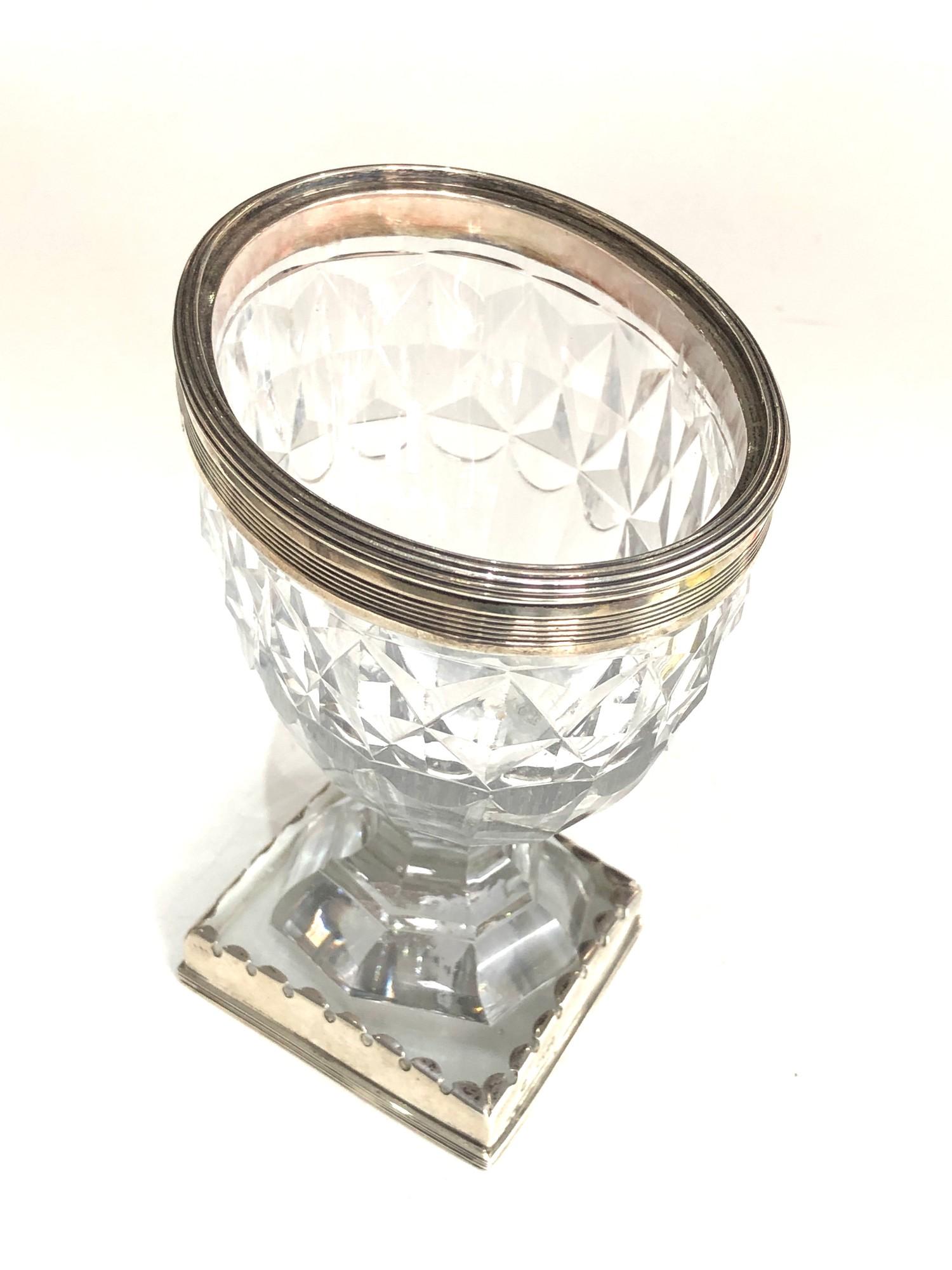 Antique georgian silver mounted cut glass sweetmeat vase later silver mount to base measures - Image 2 of 6