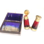 Rare antique ruby glass and silver mounted novelty binoculars scent bottle in original box by Maw