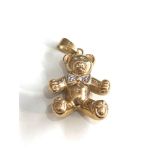 9ct gold diamond teddy bear pendant measures approx 2.9cm drop weight 1.8g