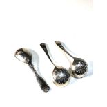 3 silver spoons includes georgian silver caddy spoon and 2 shifter spoons weight 77g