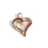 10ct gold ruby diamond heart pendant measures approx 2.4cm drop by 1.8cm wide weight 2.3g