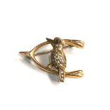 9ct gold seed pearl wishbone bird brooch measures approx 3.3cm by 2.3cm weight 2.7g