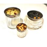 Antique silver and tortoiseshell trinket jars in good overall condition largest measures approx