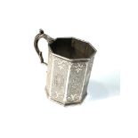 Fine octagonal form coin silver cup J.W. Tucker, San Francisco, circa 1850's. with scrolling