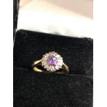 18ct gold diamond & amethyst ring weight 3.1g