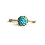 15ct gold antique turquoise pin brooch measures approx 3.7cm long 1.4cm dia weight 3.8g not