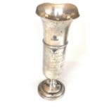 Silver presentation flower vase measures approx 21cm tall sheffield silver hallmarks makers walker