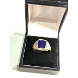 9ct gold spinning head signet ring weight 6g surface scratches to blue enamel as shown