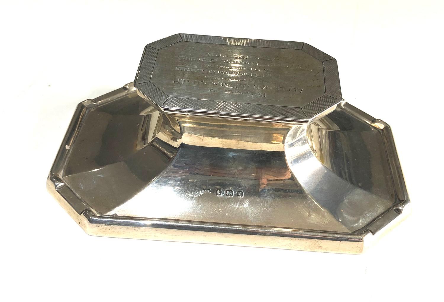 Silver desk inkwell measures approx 16cm by 10cm height 5.5cm Birmingham silver hallmarks - Image 2 of 5