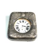 silver travel cased goliath pocket watch the watch is ticking nickel cased measures approx 65mm
