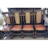 Set 4 antique rattan back barley twist chairs