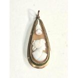 9ct gold framed carved cameo teardrop pendant measures 4.5cm drop xrt tested as 9ct gold weight 3.3g