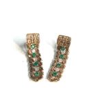 14ct gold emerald & stone set ornate drop earrings weight 5.3g measure 3.8cm drop