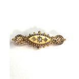 Victorian 15ct gold diamond & pearl set measures approx 4.8cm long by 1.6cm wide central old cut