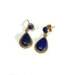 18ct gold lapis lazuli drop earrings missing back clip weight 3.8g