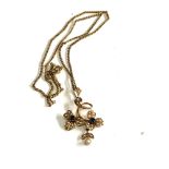 Antique gold sapphire & seed pearl pendant and chain pendant measures approx 3.3cm drop by 2.1cm