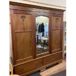 Mahogany 3 door, 2 drawer wardrobe