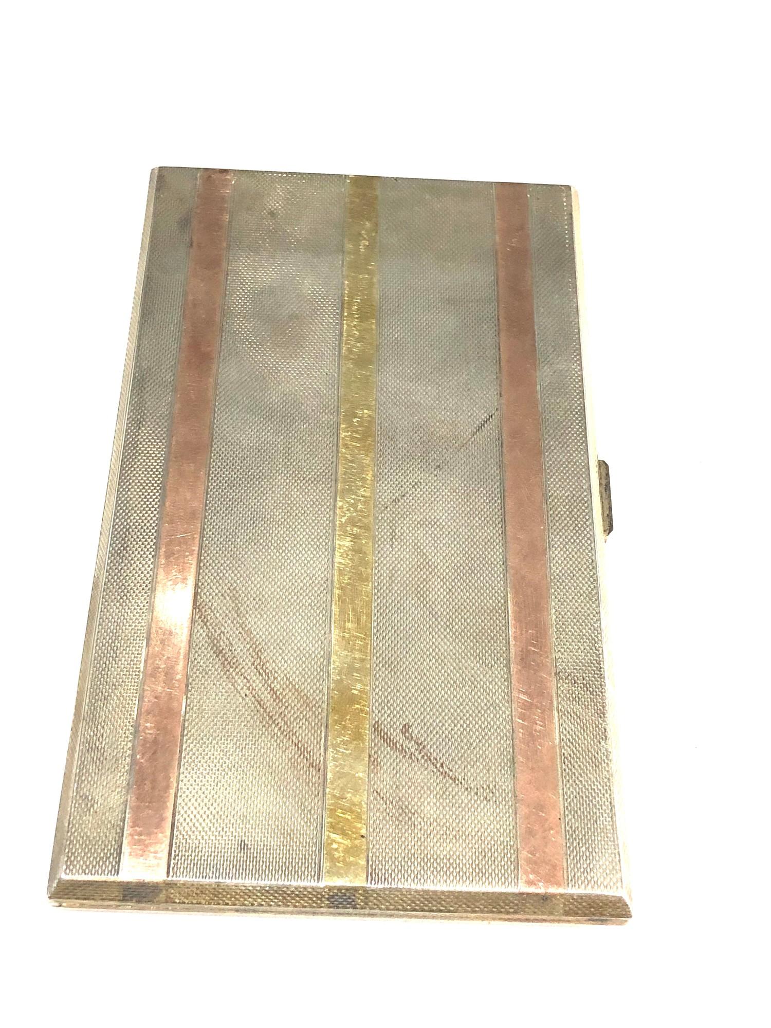 Engine turned silver and gold striped cigarette case weight 180g