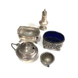 Selection of silver cruet items salt mustard etc silver weight 130g