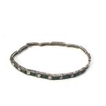 Art deco emerald and paste stone silver bracelet, emerald coloured stone possible paste