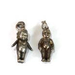 2 antique silver boy and girl charms