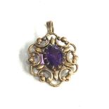 9ct gold amethyst pendant measures approx 2.9cm drop by 2cm wide weight 3g