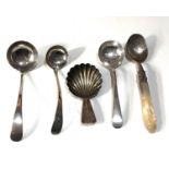 Selection of silver spoons includes caddy spoon sauce ladle spoons etc silver weight approx 80g