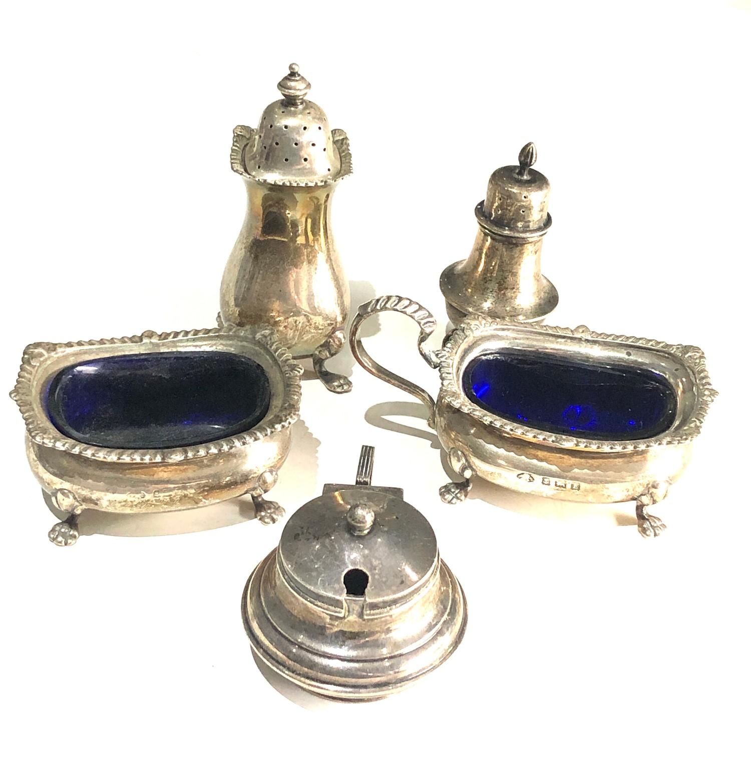 Selection of silver cruet items includes salts peppers etc silver weight 180g