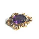 9ct gold antique ornate amethyst brooch measures approx 4.1by 2.9cm weight 7.6g frame xrt tested