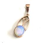 Small 9ct gold arts & crafts opal drop pendant measures approx 2.7cm drop by 8mm wide weight 1g