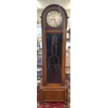 Antique oak cased triple weight grandmother clock, approximate measurement Height: 75 inches,