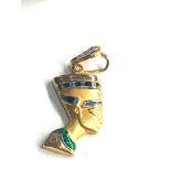 18ct gold enamel Egyptian pharaoh pendant measures approx 2.9cm drop weight 2.5g