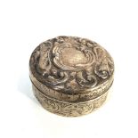 Victorian silver round lidded box London silver hallmarks measures approx 8.2cm dia weight 108g
